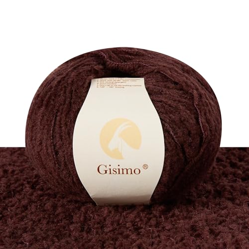 Gisimo Flauschiges Garn aus 100 % Merinowolle, 1-lagig, luxuriöses und weiches grobes Garn zum Handstricken und Häkeln, 50 g, 140 m (Mokka, 1 Knäuel) von Gisimo