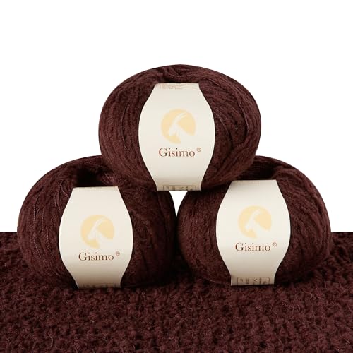 Gisimo Flauschiges Garn aus 100 % Merinowolle, 1-lagig, luxuriöses und weiches grobes Garn zum Handstricken und Häkeln, 50 g, 140 m (Mokka, 3 Knäuel) von Gisimo