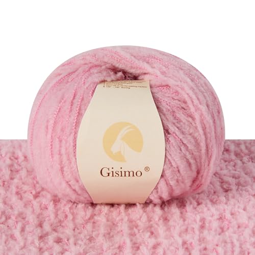 Gisimo Flauschiges Garn aus 100 % Merinowolle, 1-lagig, luxuriöses und weiches grobes Garn zum Handstricken und Häkeln, 50 g, 140 m (Rosa, 1 Knäuel) von Gisimo