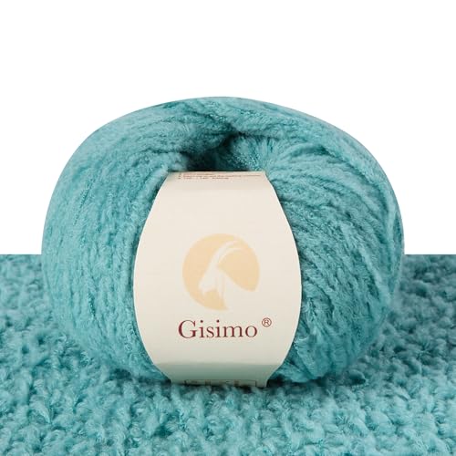 Gisimo Flauschiges Garn aus 100 % Merinowolle, 1-lagig, luxuriöses und weiches grobes Garn zum Handstricken und Häkeln, 50 g, 140 m (Seeblau, 1 Knäuel) von Gisimo