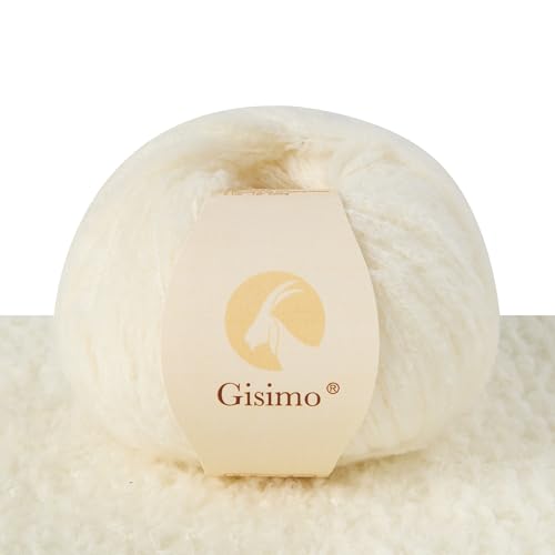 Gisimo Flauschiges Garn aus 100 % Merinowolle, 1-lagig, luxuriöses und weiches grobes Garn zum Handstricken und Häkeln, 50 g, 140 m (Weiß, 1 Knäuel) von Gisimo