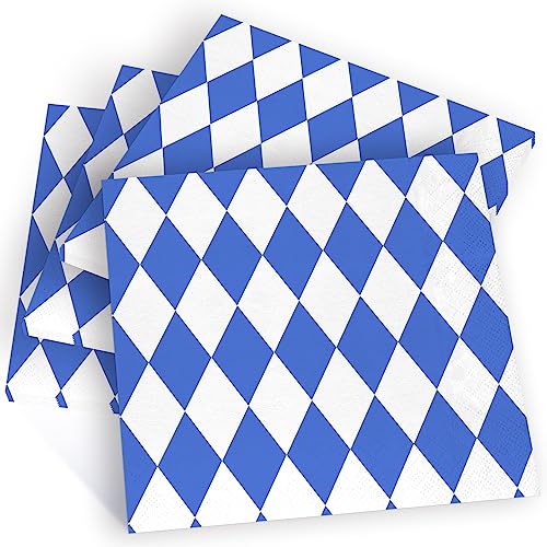 24 Stück Oktoberfest Blau-Weiße Papierservietten - 33 x 33 cm Einweg-Bayerische Servietten Tischgeschirr Mittagessen Serviette für traditionelle deutsche Bier Oktoberfest Partydekorationen von Gistome