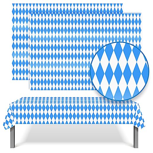 Pack mit 2 Oktoberfest-Tischdecken, 274 x 137 cm, blau-weiße Kunststoff-Rechteck-Tischdecke, Bayerisches Tischgeschirr, Tischdecke für deutsche Bierfeste und Oktoberfest-Dekorationen von Gistome