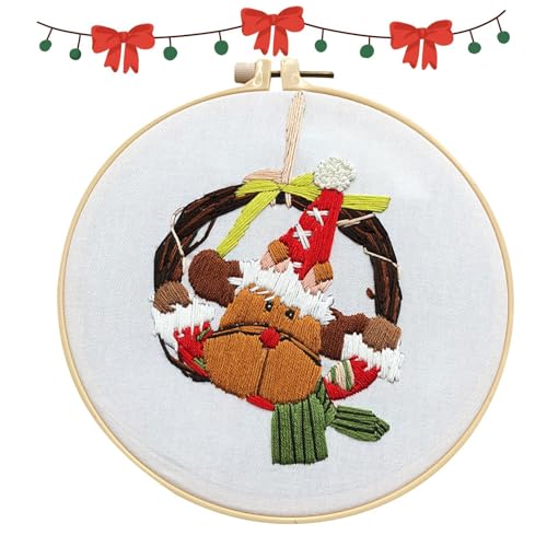 Christmas Embroidery Kits, Cotton And Linen Needlepoint Set, 7.87 Nch Embroidery Hoop, Elk Pattern Embroidery, Hand Needlepoint Set, For Adults - Christmas Stocking Embroidery Kit von Gitekain