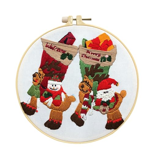 Christmas Embroidery Kits, Cotton And Linen Needlepoint Set, 7.87 Nch Embroidery Hoop, Elk Pattern Embroidery, Hand Needlepoint Set, For Adults - Christmas Stocking Embroidery Kit von Gitekain