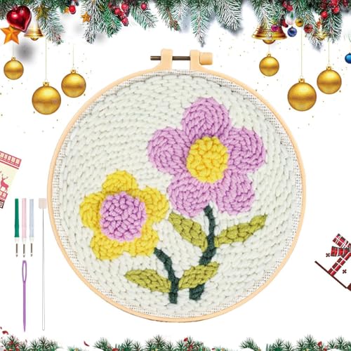 Flower Punch Needle Kit, Needlepoint Craft Kit, Handmade Needle Embroidery Kit, Creative Needle Craft Kit, Punch Needle Kit for Beginners, Flower Embroidery Kit, Punch Needle Kit, Beginner Needle von Gitekain