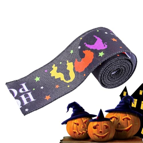 Halloween-Bastelband,Halloween-Drahtband | 16,4 Fuß Halloween dekoratives Geschenkband | Halloween-Thema Kürbisschädel-Musterband, Bastelband zum Verpacken von Schleifen, Halloween-Bastelzubehör von Gitekain