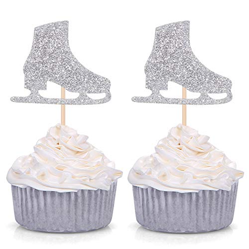 24 Karat Schlittschuh Cupcake Topper Eislauf-Thema Kinder Geburtstag Party Dekoration Picks – Silber von Giuffi