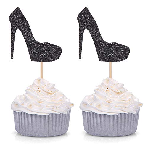 24 Stück Gold Glitzer High Heels Cupcake Toppers für Hochzeit Verlobung Brautparty Party Stiletto Pumpe Dekoration von Giuffi