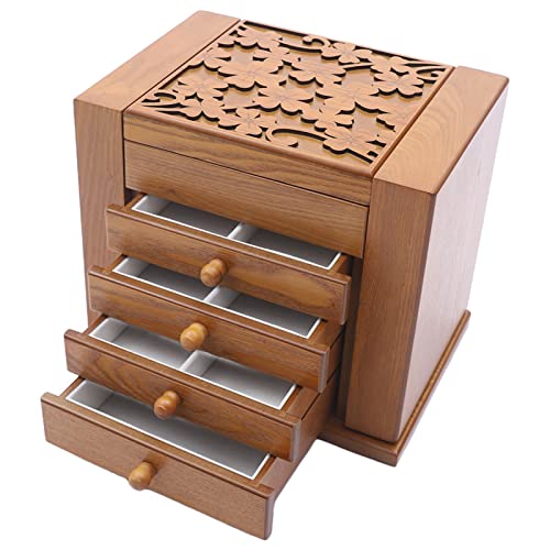 Giuffrida Holz Schmuckschatulle 5-stufige jewelry box,Aufbewahrungsbox mit Spiegel Massivholz-Organizer Schmuckbox Schmuck Organizer für die Lagerung von Ringen,Ohrringen,Armbändern von Giuffrida