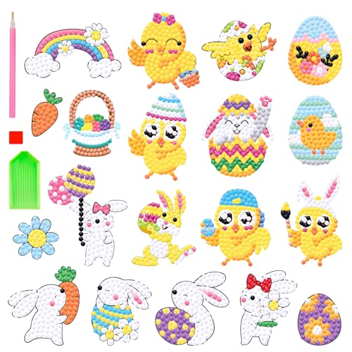 Giugio 19 Stück diamond painting ostern, 5D Diamant Painting Bilder Kinder Hase Ostereier, Ostern DIY Full Drill Diamant Malerei, Painting Ostern Deko Ostergeschenk für Kinder Mädchen Junge von Giugio