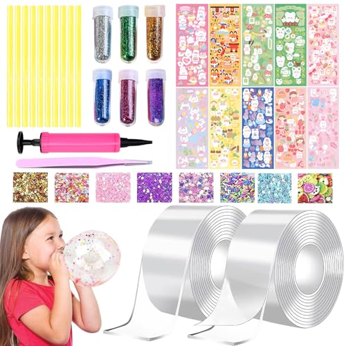 Giugio 38 Stück Nano Tape Bubbles Set, Doppelseitiges Klebeband Set DIY Craft, Blowing Bubble Tape, Aufblasbares Luftpolsterband, Traceless Adhesive Nano Tape mit Pailletten Aufkleber von Giugio