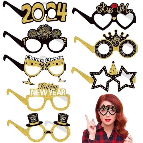 Giugio 8 Stück Frohes Neues Jahr Brillen, Silvester Deco, Brillen Glitter Anzahl Brillen Neuheit Sonnenbrille Phantasie für Weihnachten Silvester Party, Foto Requisiten für Weihnachten Party… von Giugio