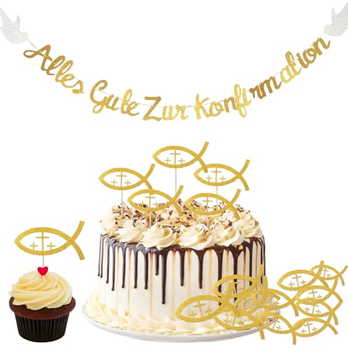 Giugio Tortendeko Kommunion, Kommunion Cake Topper, Konfirmation Deko Junge Tischdeko Kommunion, Erstkommunion Deko für Servietten Taufdeko, Taufe Deko Set Blau Meine Taufe Girlande Deko von Giugio