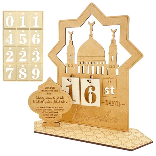 Giugio Ramadan Kalender, Eid Mubarak Kalender, DIY Ramadan Dekoration Aus Holz, Ramadan Dekorationen Countdown, kalender Ornament Gebet Ramadan Mubarak Deko Wohnzimmer Ramadan Geschenke für Kinder(B) von Giugio