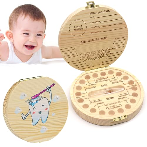 Milchzahndose, Zahnbox Zahndose für Kinder aus Holz, Zahndose Milchzähne mit Namen zum Aufstellen, Holz Zahndose Mädchen&Jungen, Baby Milchzähne Box als Geschenk zum Geburtstag oder Taufe(zahnlos) von Giugio