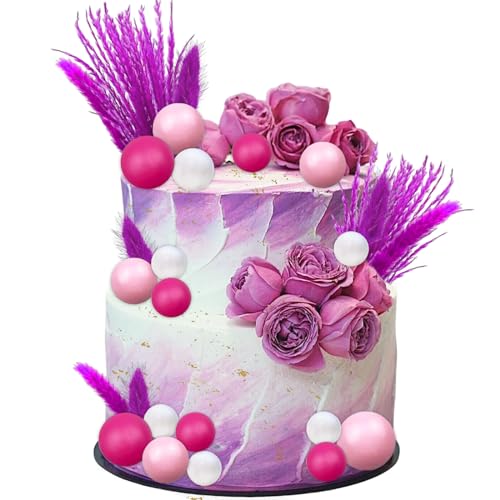 Tortendeko Blumen, Tortendeko Hochzeit, Tortendeko MäDchen,Tortenaufsatz DIY Hochzeit, Hot Pink Gold Bälle Kuchen Dekor, Boho Tortendeko Kuchen Topper für Geburtstag Braut Jubiläum Party Feiern von Giugio