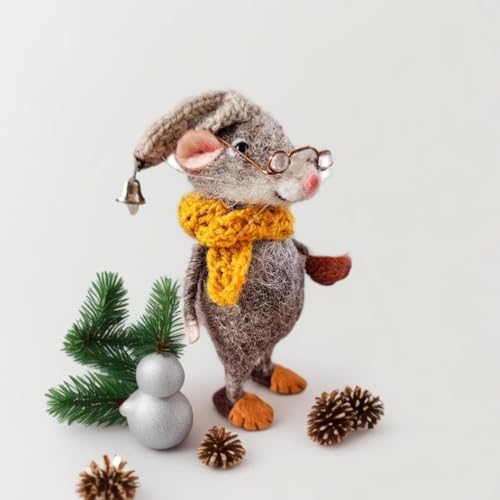 Weihnachten Nadel Filzmaus, Weihnachten Wollfilz Maus Ornament, Halloween Weihnachten Dekor, Filzmäuse Figur, Nadelfilz Weihnachtsmaus Puppe Dekorationen (Kleine Teetasse) von Giurui