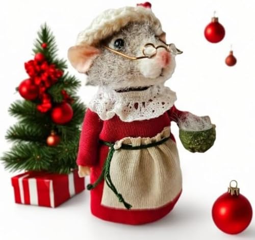 Weihnachtliche Nadelfilzmaus, Weihnachtsmaus aus Wollfilz, Halloween-Weihnachtsdekoration, Filzmäuse, Figur, Nadelfilz, Weihnachtsmaus, Puppendekorationen (Mrs Santa Claus) von Giurui