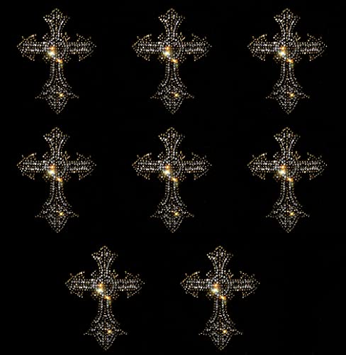 8 Stück goldenes und silberfarbenes glitzerndes Kreuz, zum Aufbügeln, 9,9 x 9,1 cm, christlicher Glaube, religiöse Strasssteine, Patch, Hotfix, Wärmeübertragung, DIY-Applikation von GiveMOJO