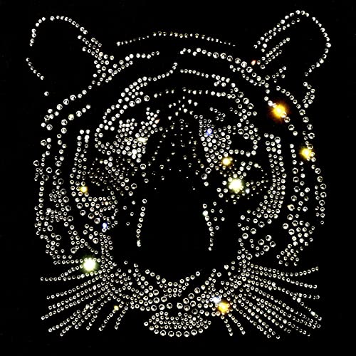 Aufbügler, glitzernder Tiger, 18 cm hoch, silberfarbene Strasssteine, Hotfix, Wärmeübertragung, Kleidung, DIY-Applikation, 2 Stück von GiveMOJO