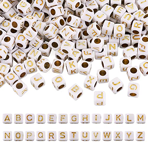 Givenny 1300 Stück Würfel Acryl Buchstaben Perlen mit goldenem Wort 5,5 x 5,5 x 5,5 mm große Loch Buchstaben A bis Z Alphabet lose Perlen für DIY Name Schmuckherstellung von Givenny