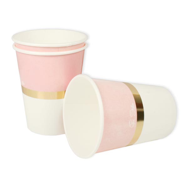 Pappbecher mit Banderolen in rosa-gold, 8er Pack, 250ml von Givi Italia S.r.l.