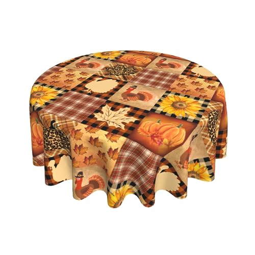 Giwawa Runde Tischdecke für Thanksgiving, 152,4 cm, Herbst-Truthahn, Kürbis, Sonnenblumen, Ahornblatt-Druck, Tischdecke, kariert, Büffelkariert, rutschfest, für Küche, Esszimmer, Bauernhaus, Giwawa Runde Tischdecke für Thanksgiving, 152,4 cm, Herbst-Truthahn, Kürbis, Sonnenblumen, Ahornblatt-Druck, Tischdecke, kariert, Büffelkariert, rutschfest, für Küche, Esszimmer, Bauernhaus, von Giwawa