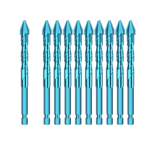 Giwnhvx 10-Teiliges Fliesenbohrer-Set, Blau, Spatenbohrer-Set, Hohe Härte, Exzenterbohrer, Bohrmaschine, Zubehör für Elektrowerkzeuge, 10 mm von Giwnhvx