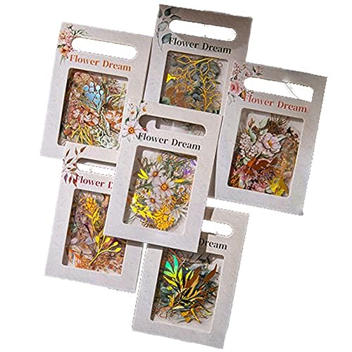 Giwnhvx 240 Stück Botanische Goldfolienaufkleber, Holografische Blumen-Eukalyptus-Scrapbooking-Aufkleber mit Klarem Hintergrund von Giwnhvx