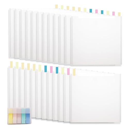 Giwnhvx 24PCS Scrapbook-Papieraufbewahrungs-Organizer-Set, 12X13, Transparentes Scrapbook-Papieraufbewahrungsset mit 100 Stück Selbstklebenden Register-Tabs von Giwnhvx