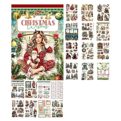 Giwnhvx Scrapbooking-Aufkleber-Set, Scrapbooking-Ledger, Dekoratives Aufkleber-Material-Set, Vintage-Weihnachtsmuster, Bastelwerkzeug A von Giwnhvx