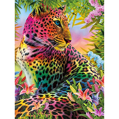 5D Diamond Painting Full Set, Leopard Bunt DIY Diamant Painting Bilder, Diamant Malen Kits, Groß 5D Diamant Malerei Kreuzstich Diamond Dekoration für Wand Dekorationen, Square Drill 40x50cm von Giyuco