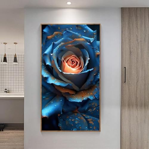 5D Diamond Painting Großes XXL, Diamant Painting Blaue Rose Diamond Art Erwachsene Full Eckige Steine DIY Diamant Kunst Malerei Stickerei Set Kreuzstich, für Home Wand Dekor 30x60 cm L-252 von Giyuco