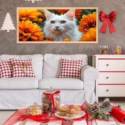 5D Diamond Painting Großes XXL, Diamant Painting Blumenkatze Diamond Art Erwachsene Full Eckige Steine DIY Diamant Kunst Malerei Stickerei Set Kreuzstich, für Home Wand Dekor 100x200 cm L-187 von Giyuco