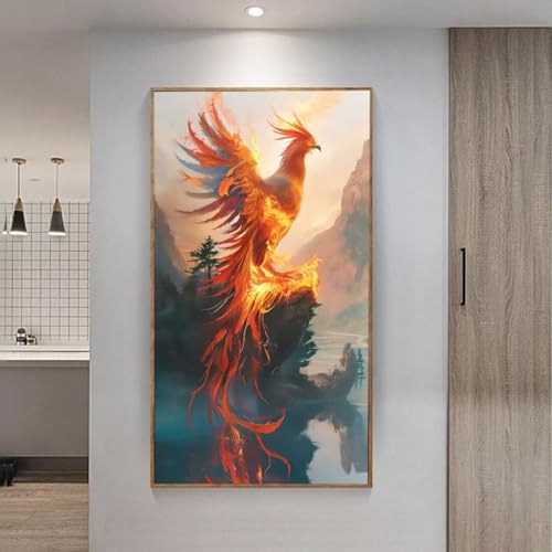 5D Diamond Painting Großes XXL, Diamant Painting Flame Bird Diamond Art Erwachsene Full Eckige Steine DIY Diamant Kunst Malerei Stickerei Set Kreuzstich, für Home Wand Dekor 100x200 cm L-204 von Giyuco