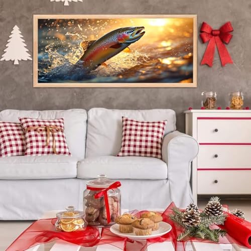 5D Diamond Painting Großes XXL, Diamant Painting Froschfische Diamond Art Erwachsene Full Eckige Steine DIY Diamant Kunst Malerei Stickerei Set Kreuzstich, für Home Wand Dekor 50x100 cm L-418 von Giyuco