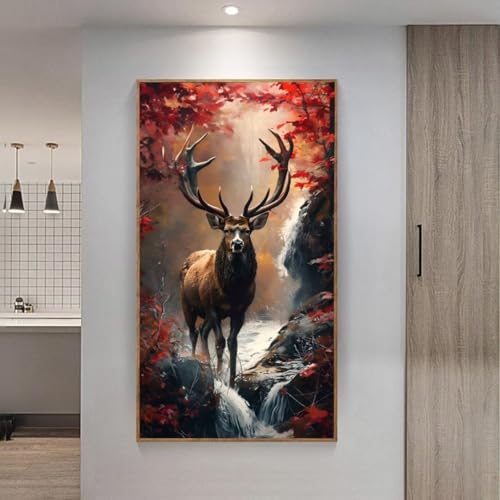 5D Diamond Painting Großes XXL, Diamant Painting Hirsch Diamond Art Erwachsene Full Eckige Steine DIY Diamant Kunst Malerei Stickerei Set Kreuzstich, für Home Wand Dekor 50x100 cm L-266 von Giyuco