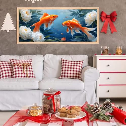 5D Diamond Painting Großes XXL, Diamant Painting Koi-Fische Diamond Art Erwachsene Full Eckige Steine DIY Diamant Kunst Malerei Stickerei Set Kreuzstich, für Home Wand Dekor 100x200 cm L-218 von Giyuco