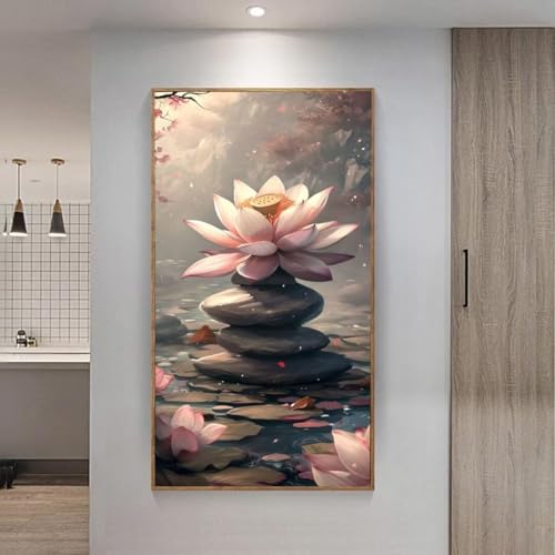 5D Diamond Painting Großes XXL, Diamant Painting Lotus Diamond Art Erwachsene Full Eckige Steine DIY Diamant Kunst Malerei Stickerei Set Kreuzstich, für Home Wand Dekor 100x200 cm L-112 von Giyuco