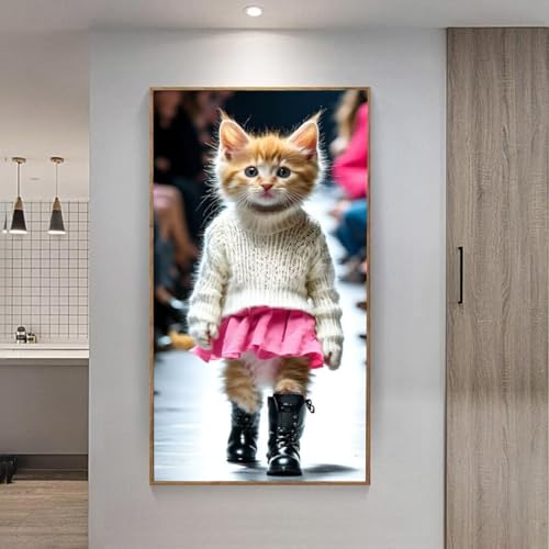 5D Diamond Painting Großes XXL, Diamant Painting Niedliche Katze Diamond Art Erwachsene Full Eckige Steine DIY Diamant Kunst Malerei Stickerei Set Kreuzstich, für Home Wand Dekor 20x40 cm L-235 von Giyuco