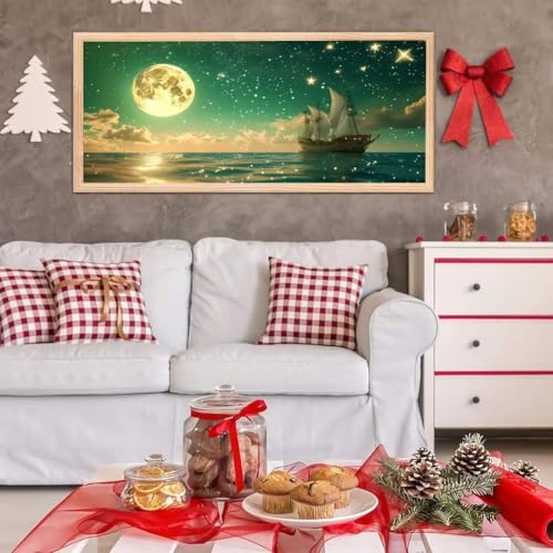 5D Diamond Painting Großes XXL, Diamant Painting Schiff Mond Diamond Art Erwachsene Full Eckige Steine DIY Diamant Kunst Malerei Stickerei Set Kreuzstich, für Home Wand Dekor 100x200 cm L-64 von Giyuco