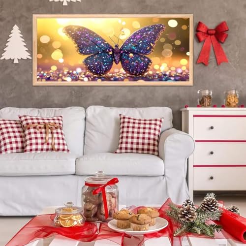 5D Diamond Painting Großes XXL, Diamant Painting Schmetterling Lila Diamond Art Erwachsene Full Eckige Steine DIY Diamant Kunst Malerei Stickerei Set Kreuzstich, für Home Wand Dekor 100x200 cm L-141 von Giyuco