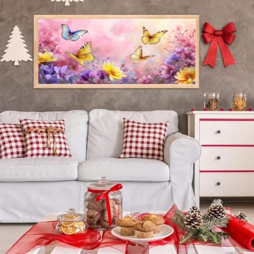 5D Diamond Painting Großes XXL, Diamant Painting Schmetterlingsblumen Diamond Art Erwachsene Full Eckige Steine DIY Diamant Kunst Malerei Stickerei Set Kreuzstich, für Home Wand Dekor 100x200 cm L-133 von Giyuco