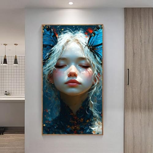 5D Diamond Painting Großes XXL, Diamant Painting Schmetterlingsfrau Diamond Art Erwachsene Full Eckige Steine DIY Diamant Kunst Malerei Stickerei Set Kreuzstich, für Home Wand Dekor 100x200 cm L-138 von Giyuco