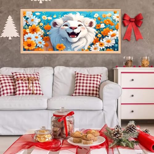 5D Diamond Painting Großes XXL, Diamant Painting Süßer weißer Löwe Diamond Art Erwachsene Full Eckige Steine DIY Diamant Kunst Malerei Stickerei Set Kreuzstich, für Home Wand Dekor 100x200 cm L-232 von Giyuco