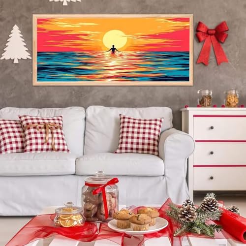 5D Diamond Painting Großes XXL, Diamant Painting untergehende Sonne Diamond Art Erwachsene Full Eckige Steine DIY Diamant Kunst Malerei Stickerei Set Kreuzstich, für Home Wand Dekor 50x100 cm L-421 von Giyuco