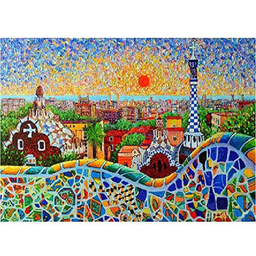 5D Diamond Painting Set, Spanien Sonnenaufgang DIY 5D Diamant Malerei Bilder Groß Arts Craft für Erwachsene, Kunsthandwerk Malerei Diamantkunst für Haus, Wand und Eingang Dekor Round Drill 40x50cm von Giyuco