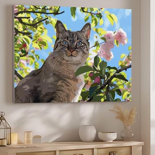 Blume Malen Nach Zahlen ab 5 6 7 Jahre Mädchen, Malen Nach Zahlen für Kinder Klein mit Pinseln und Acrylfarben, Geeignet Frauen Geschenk oder als Home Wand Dekoration (rahmenlos) 70x90cm Katze J-357 von Giyuco