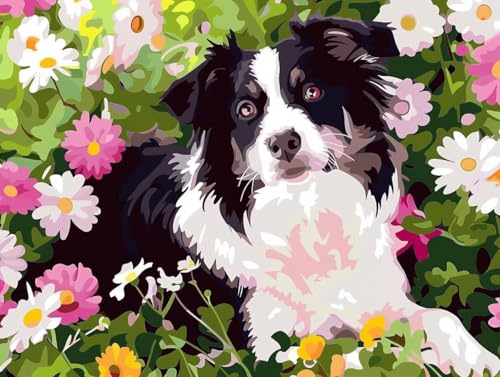 Diamond Painting Blume Hund, DIY 5D Diamant Painting Bilder Kinder, Diamond Painting für Erwachsene, Diamanthandwerk, Diamant Malerei Kreuz Stickerei, Geeignet für Heimdekoration, Gifts 120x90cm P-316 von Giyuco